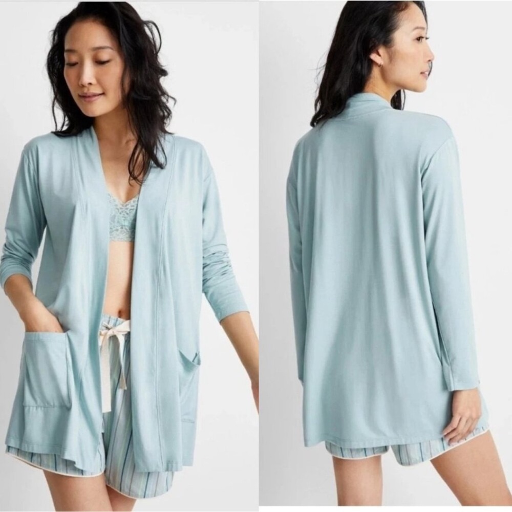 State of Day Women's Grey Mist (sage seafoam) Open Front Pajama /Lounge Cardigan